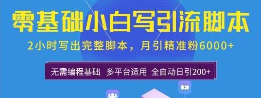 0基礎(chǔ)小白寫引流腳本，2小時寫出完整腳本，月引精準粉6000+全自動(全套課程)